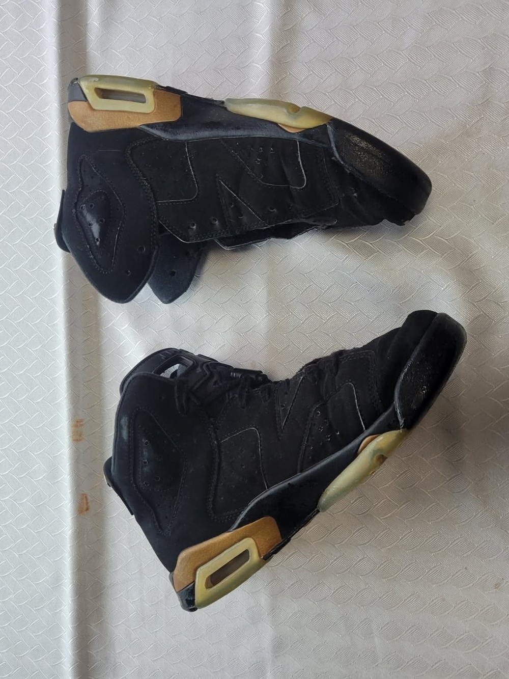 Air Jordan Black Suede Retro Sneakers with Gold Jumpman - Picture 3 of 13